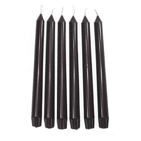 6 Black Classic Hand-poured Unscented Taper Candles