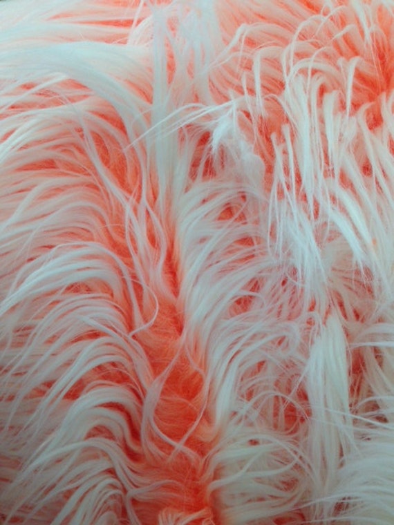 frosted shaggy faux fur fabric orange long pile