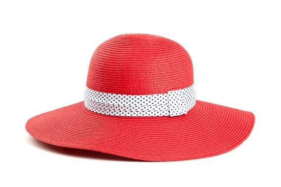 Red wide brim hat Sun hat for women decorated by LeopardValley