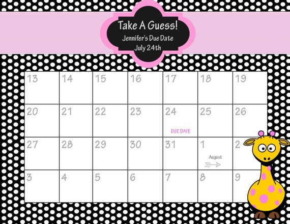 Printable Due Date Calendar // Baby Shower Game // Guess ...