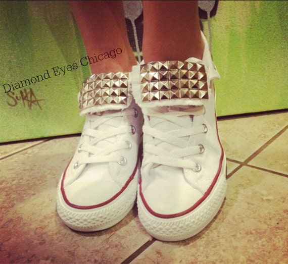 White Converse All Star High Tops Custom Studded ALL SIZES