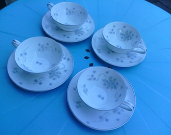 Lovely Four Cups and Saucers with Suzette Design, Noritake.