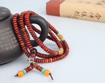 6mm rosary wood bracelet,wooden bead bracelet,mala necklace,turquoise ...