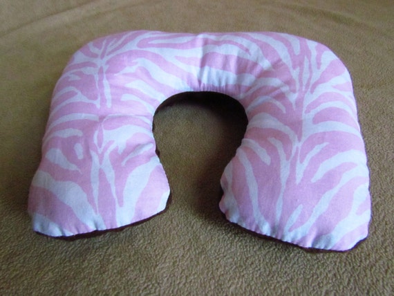Zebra print kids travel neck pillow with Brown Dimple Fleece