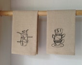 Set of Two decorative embroidered kitchen tea towels