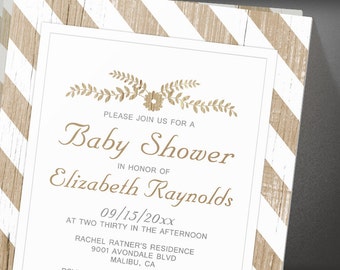 brown stripes baby shower invites