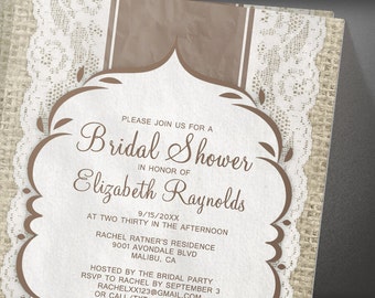 Brown Vintage Linen Burlap & Lace Bridal Shower invites