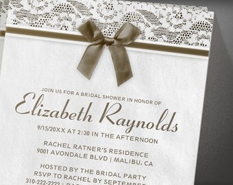Brown Country Lace Bridal Shower invites