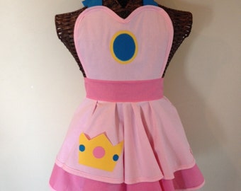 Princess Peach! Cotton Candy Pink apron with golden crown pocket!