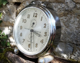 Antique French Art-Deco Parisian Chrome Modernist Bayard Stentor Repetition Alarm Clock