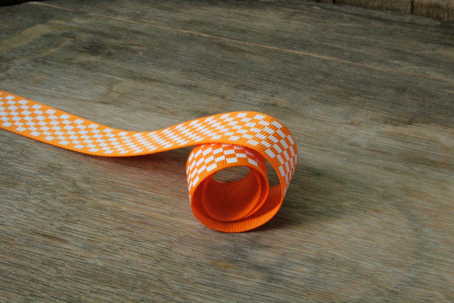 Orange and White Checkered Grosgrain Ribbon by Blessed2Craft