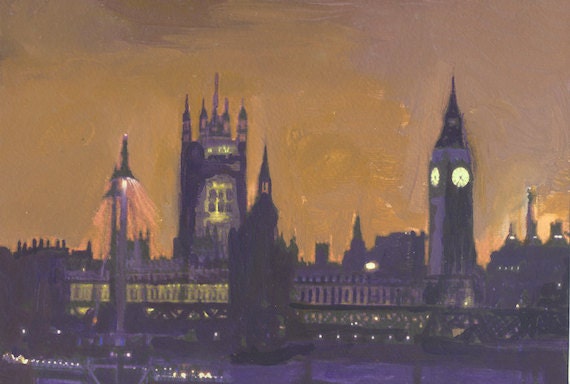 London Painting Thames Atmospheric london scene-Ochre Big