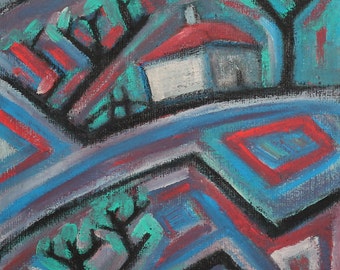 Vintage oil painting expressionist landscape