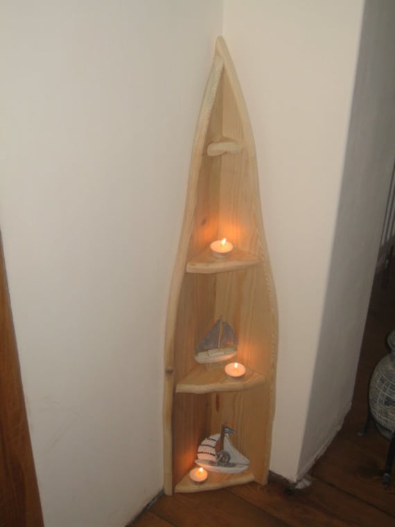 Rustic natural reclaimed wood corner shelves by AllThingsGoodAnd