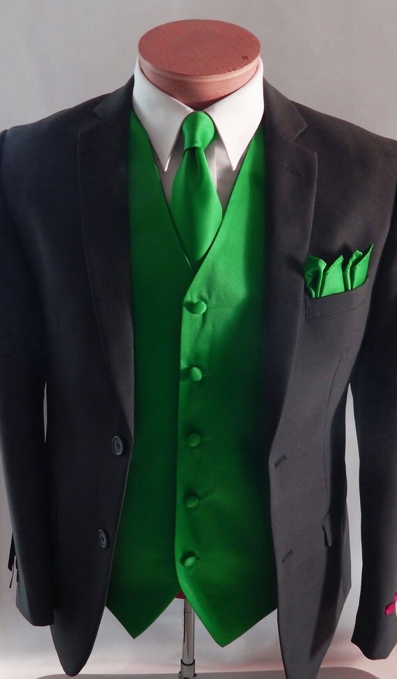 Mens Vest Kelly Green Smooth Satin With covered buttons Vest