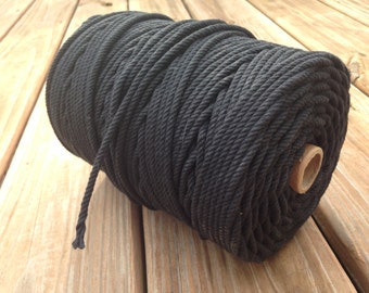 100% Cotton Rope Cord - Black - 5 YARDS
