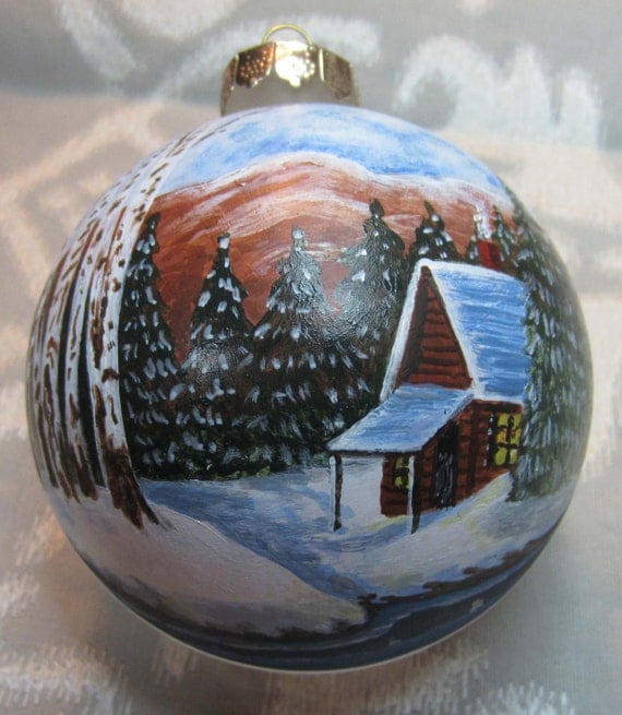 Items similar to Hand painted glass ornament- winter scene on Etsy