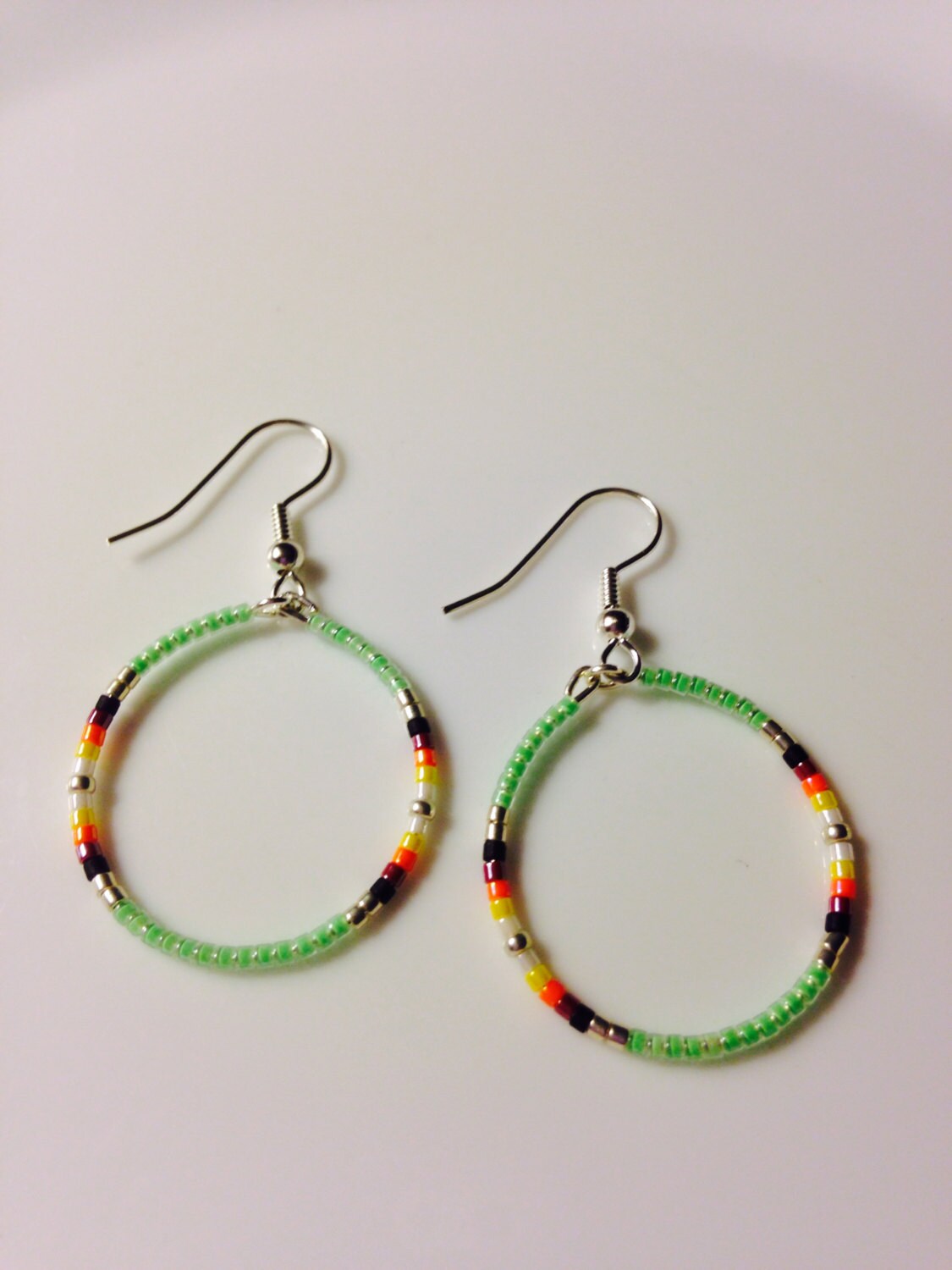 Beaded hoop earring. Native American. bright by BirchBarkBetty