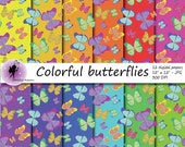 Colorful butterflies Digital Paper, butterflies on colorful backgrounds, Summer Scrapbooking Papers, paper with butterflies, commercial use Colorful butterflies Digital Paper, butterflies on colorful backgrounds, Summer Scrapbooking Papers, paper with butterflies, commercial use