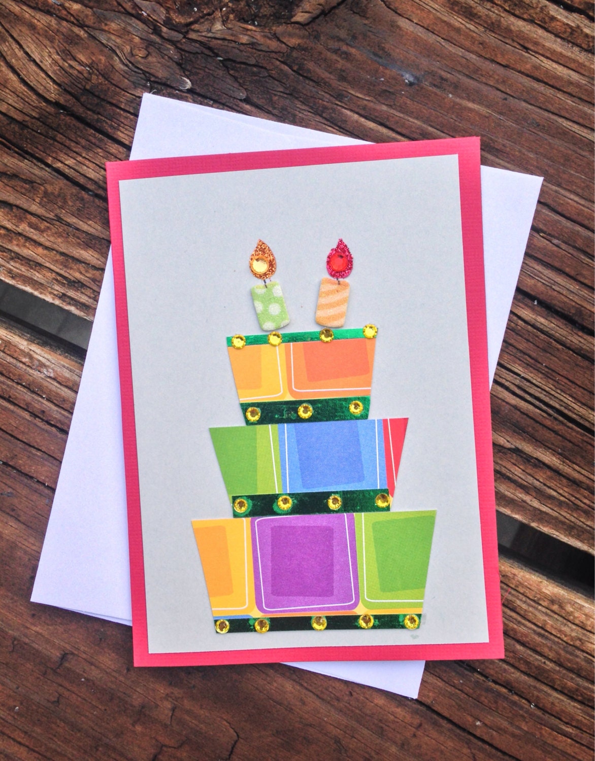 Birthday Cake Card Blank Handmade Birthday Cake Card By Greymonet