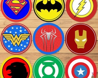 Printable Superhero Cupcake Toppers 9 Set Basic | Superhero Birthday ...