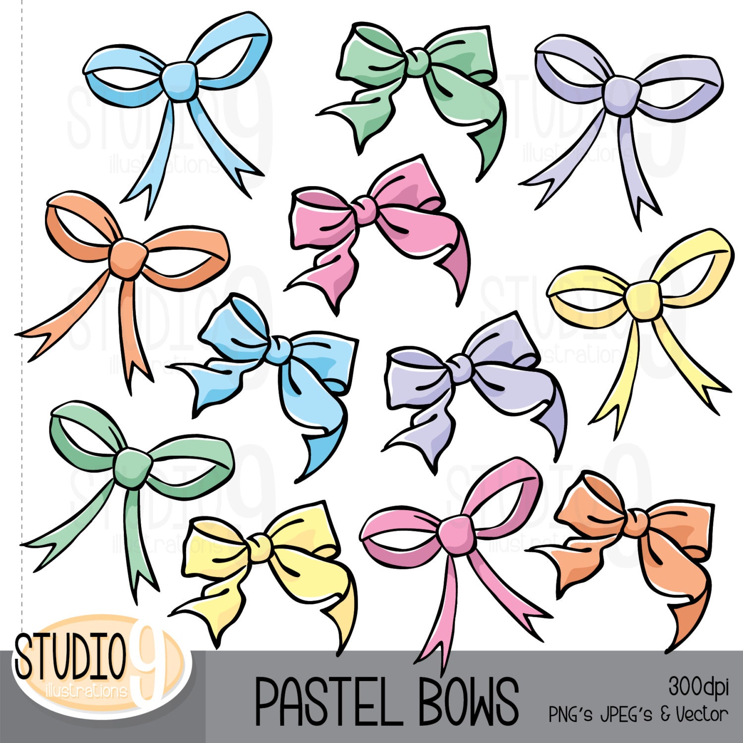 PASTEL BOWS Clipart Illustrations RIBBON Clip Art Instant