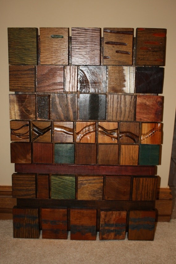 Warm Wood Block Wall Hanging. Assorted stained hard by ArtByDon2