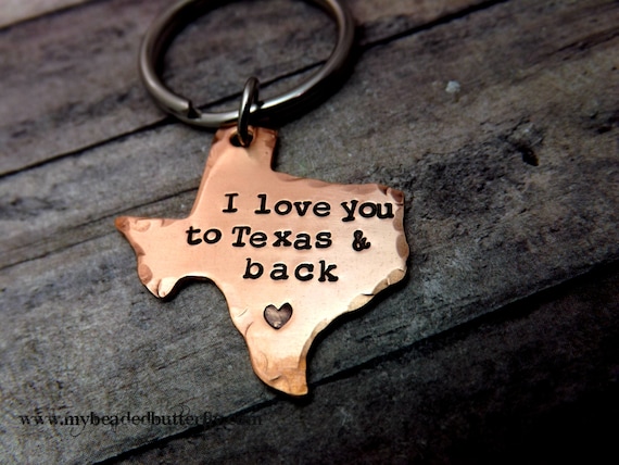 Texas-keychain-ornament-handstamped-personalized-i love you to texas and back