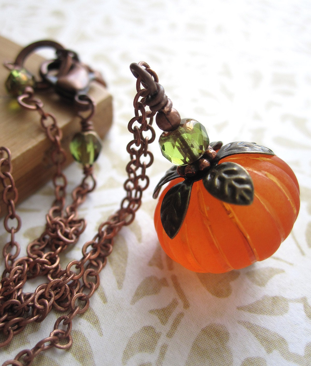 Halloween Pumpkin Necklace Red Orange Pumpkin Pendant by ShySiren
