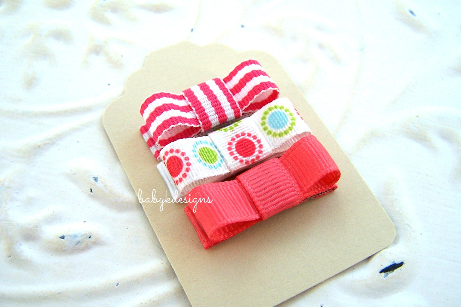 Girls Hair Clip Navy CORAL Pink Aqua Newborn Bitty by BabyKDesigns