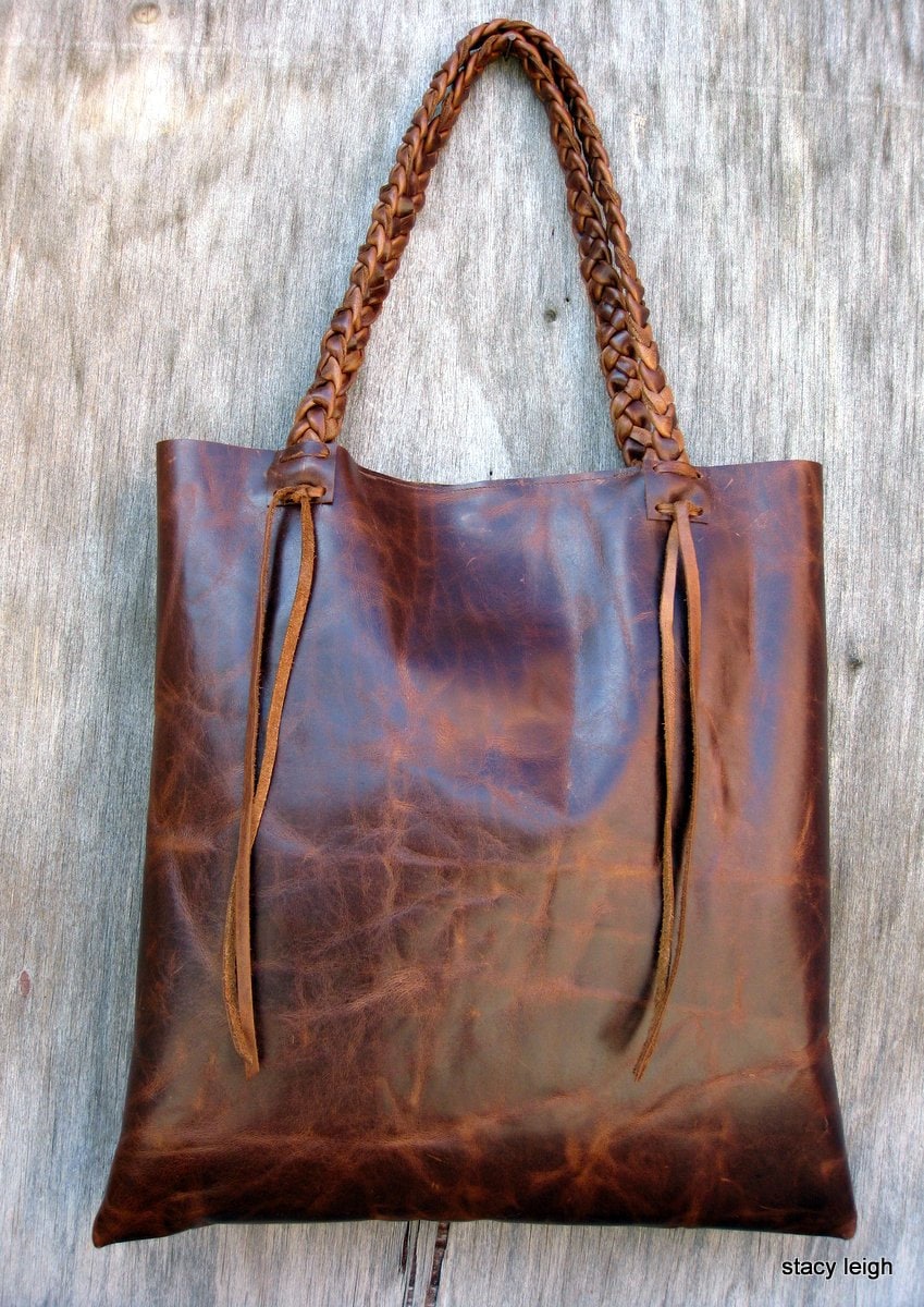 Distressed Brown Leather Tote Made to Order by Stacy Leigh