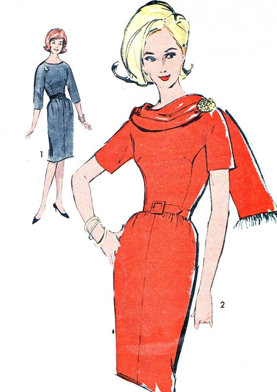 Kimono Backbutton 1960s dress pattern and scarf advance 2995 by Kimono Backbutton 1960s dress pattern and scarf advance 2995 by