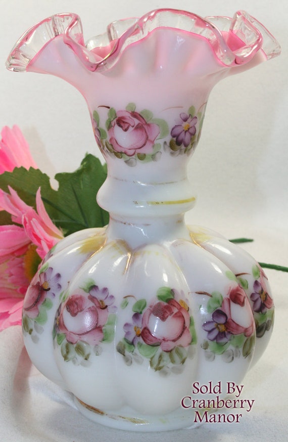 Fenton Art Glass Peach Crest Vase Charleton Rose by CranberryManor