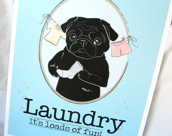 Black Pug Laundry Print - 8x10 Eco-friendly Size