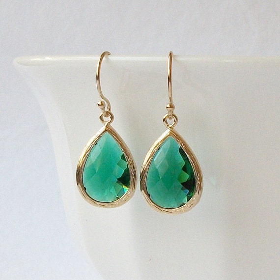 Emerald Green Crystal Drop Earrings