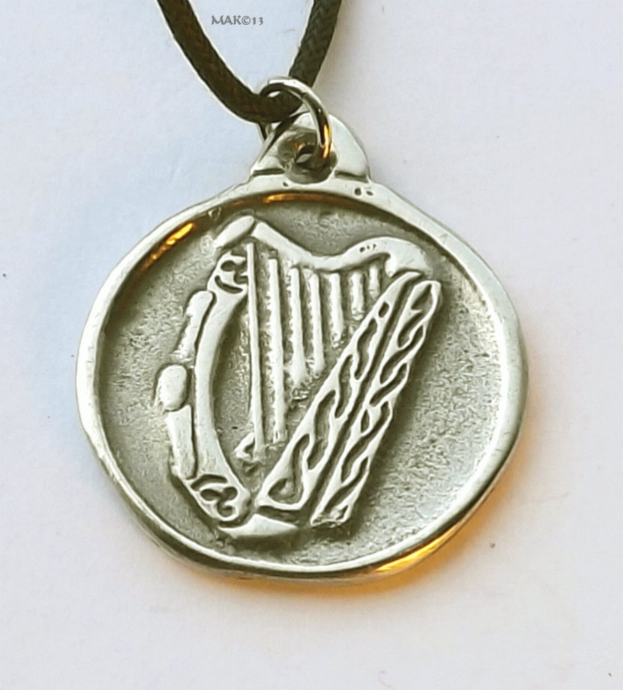 Celtic Harp Pewter Pendant Jewelry A symbol by RaventreePewter