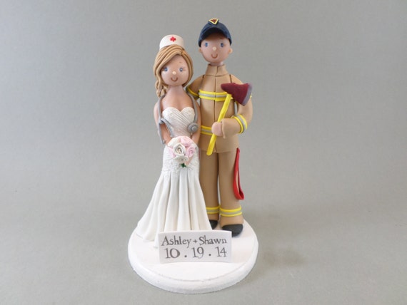  Wedding  Cake  Topper  Customized Firefighter  Nurse  by mudcards