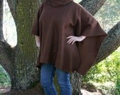 Chocolate Brown Fleece Poncho with Cowl Neck