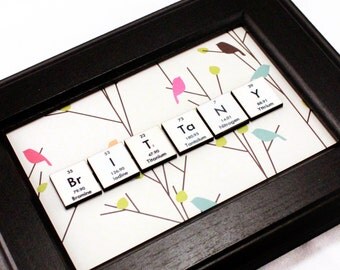 Chemistry Science Gift//Personalized Periodic Table of Elements Name-Sign//Science Decor//Geeky//Pretty Birds