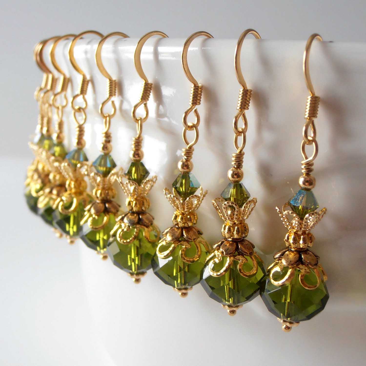 Olive Bridesmaid Jewelry Olive Green Crystal Earrings in Gold