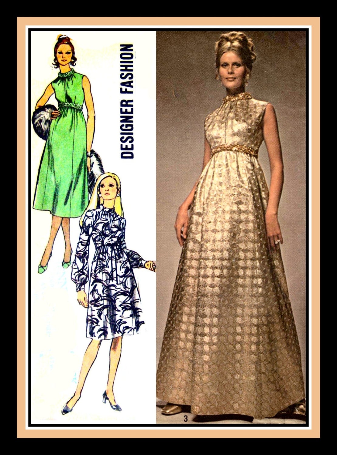 Vintage 1970 Empire Waist Evening Gown Day Dress Sewing Pattern