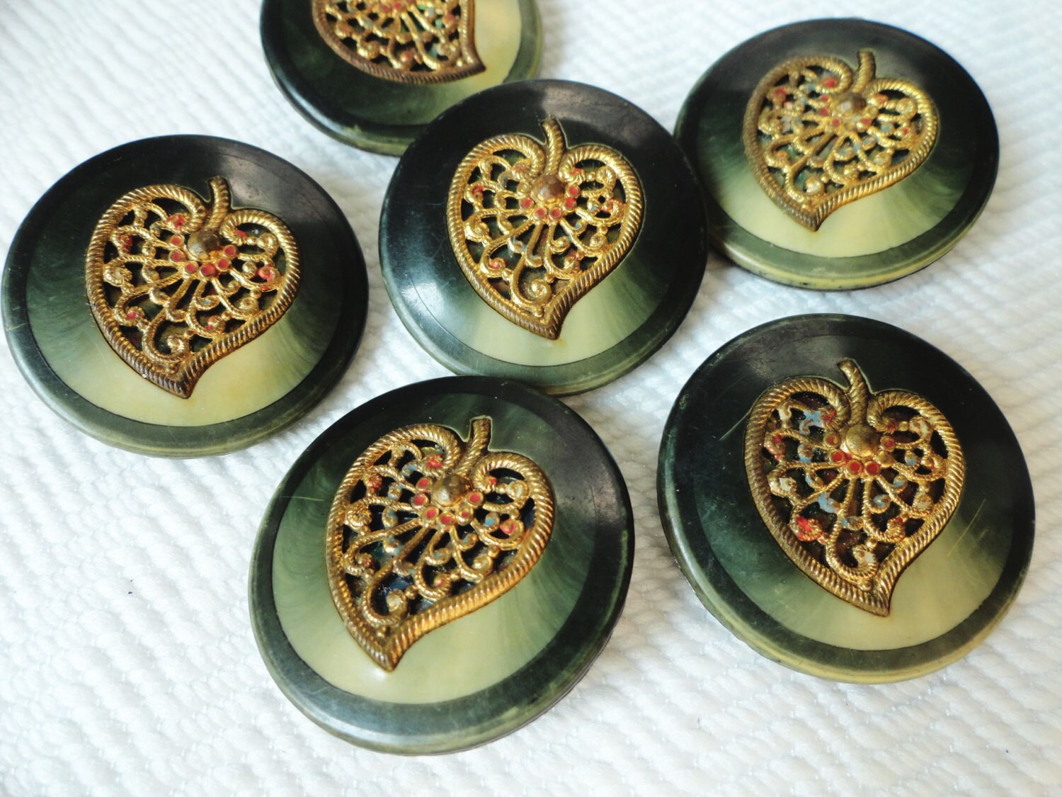 Antique Coat Buttons Leaves Vintage Early 1900s Celluloid Large 1 3/8 inch 34mm Coat Buttons