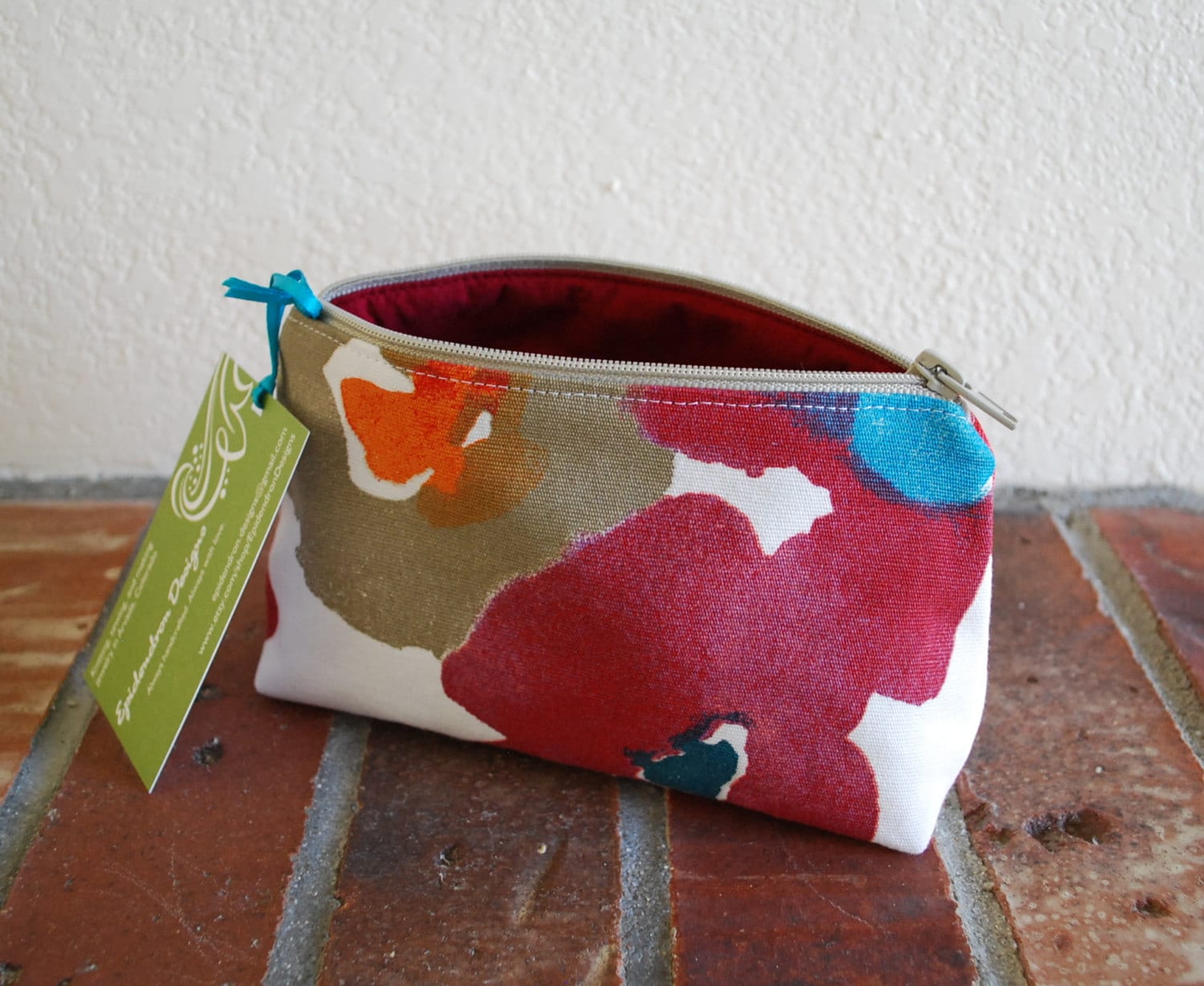 Small Fabric Zippered Pouch / Bag with Flat Bottom & Full