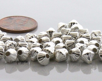 Silver Corrugated Bicone Brass Beads, 6mm 25 Double Cone