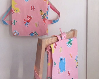 Sweet Sesame Street Upcycled Girl / Boy Backpack - Pink Muppets Alphabet - Travel / School - Toddler / Child - Eco Friendly Kids - Under 40