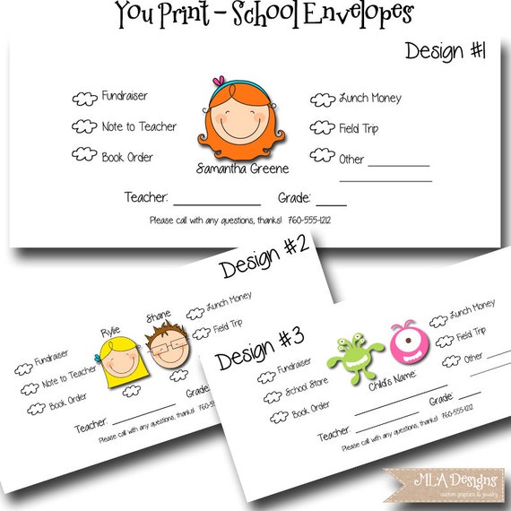 School Envelopes Money Envelopes for School Aged by MLAdesigns