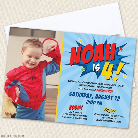 Superhero party photo invitations - Professionally printed - Printable file also available Il_570xn