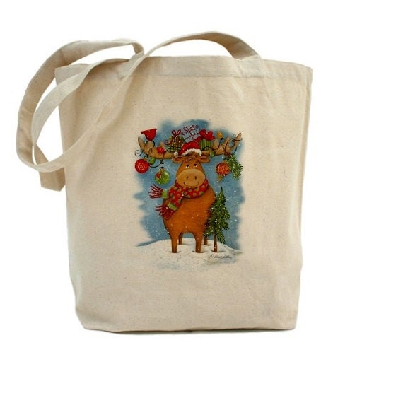 Reindeer Tote Christmas Tote Bag Cotton Canvas Tote Bag