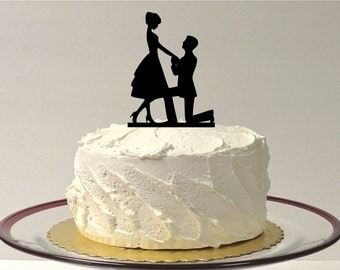 MADE In USA, On Bended Knee Silhouette Wedding Cake Topper, Engagement Cake topper, Bride & Groom Silhouette Wedding Cake Topper, Cake