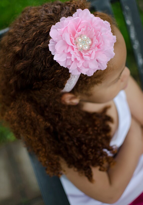 Pink Silk Peony Flower Headband Baby Newborn Infant